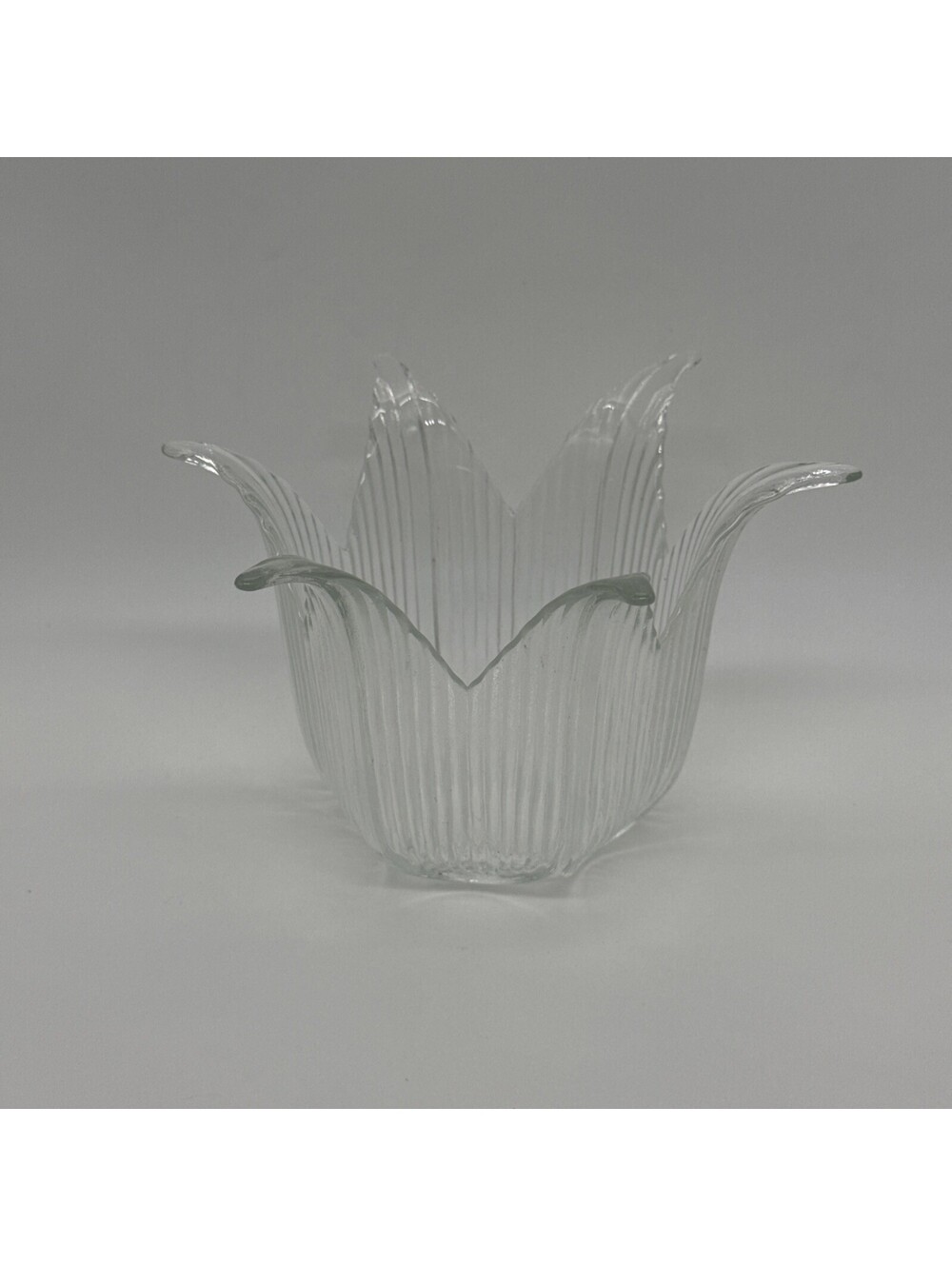Vintage 80's Clear Ribbed Tulip Shaped Glass Votive Candle Holder 4"